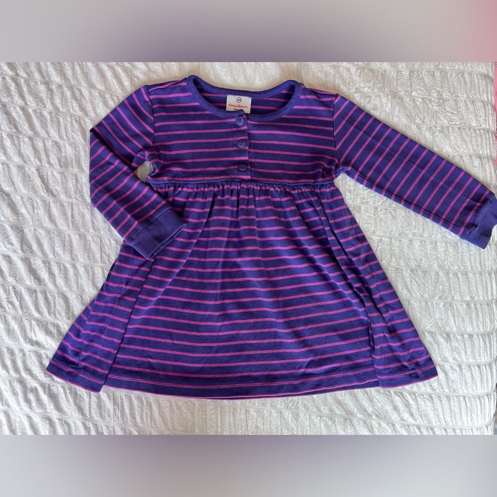 Hanna Andersson Purple Striped Button Long Sleeved Dress Size 4